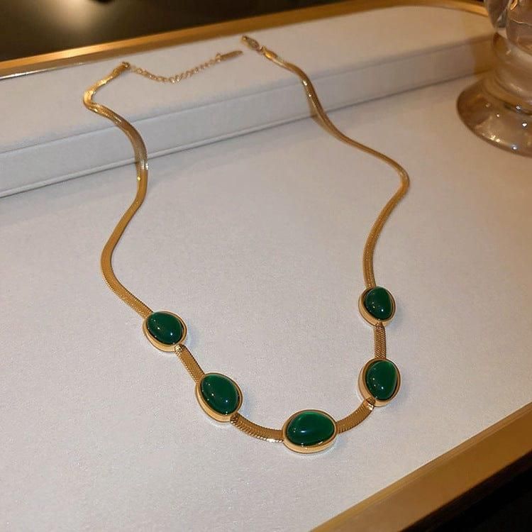 ✨Oval Green Crystal Pendant Necklace Set & Bracelet💎