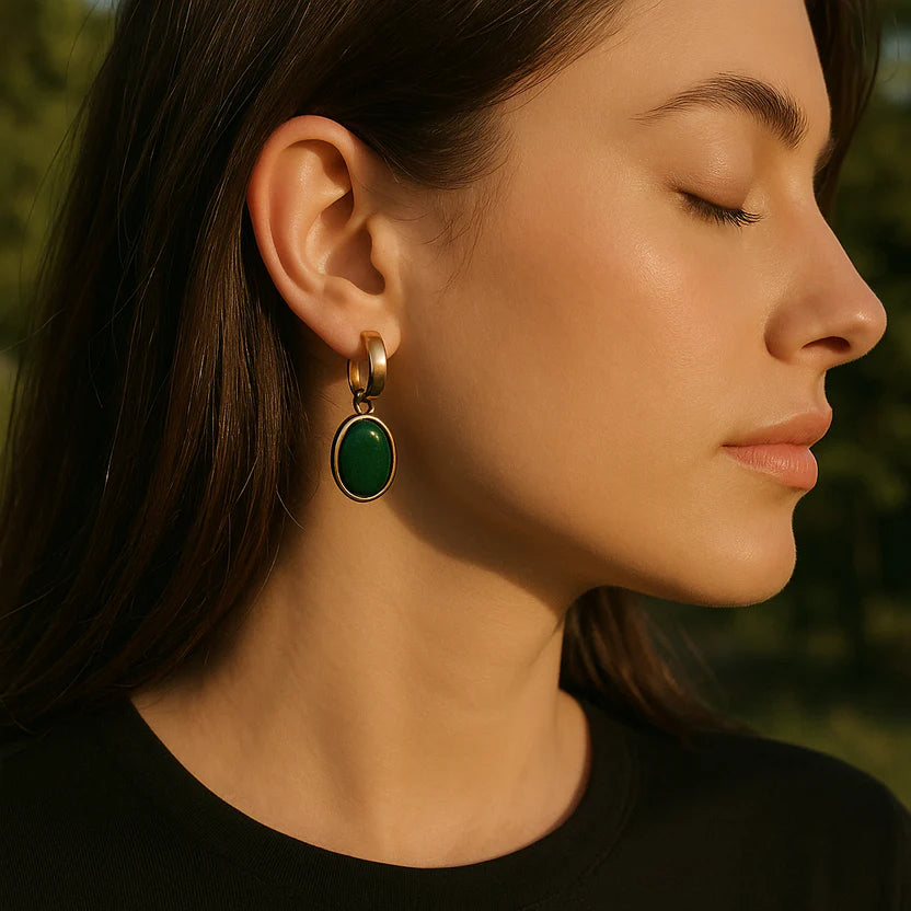 ✨Oval Green Crystal Pendant Necklace Set & Bracelet💎