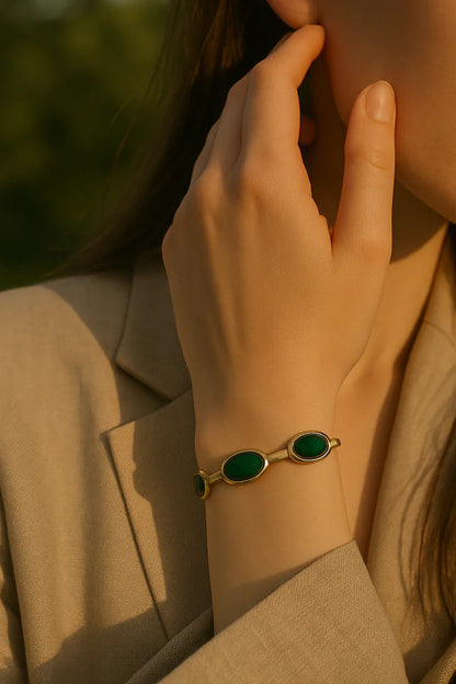 ✨Oval Green Crystal Pendant Necklace Set & Bracelet💎